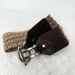 Vintage Woven Vegan Leather Silver Toggle Belt Stretch Statement Waist Belt